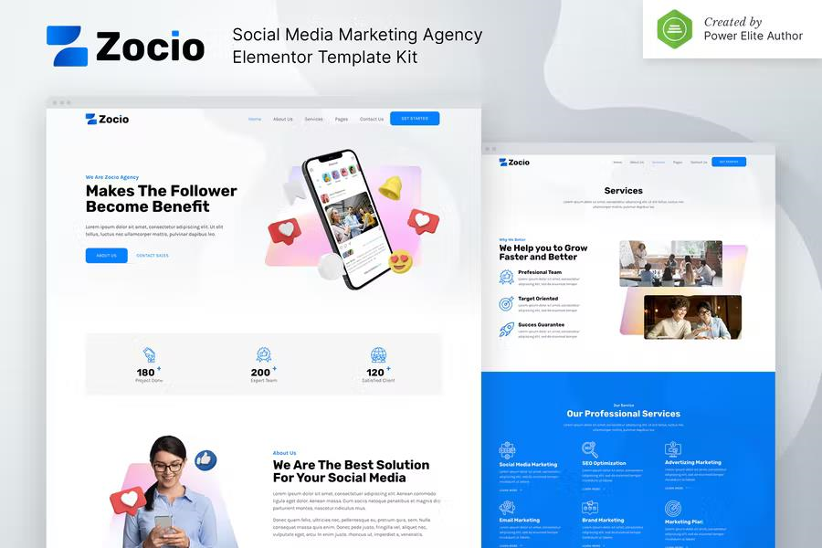 ZOCIO – SOCIAL MEDIA MARKETING AGENCY ELEMENTOR TEMPLATE KIT